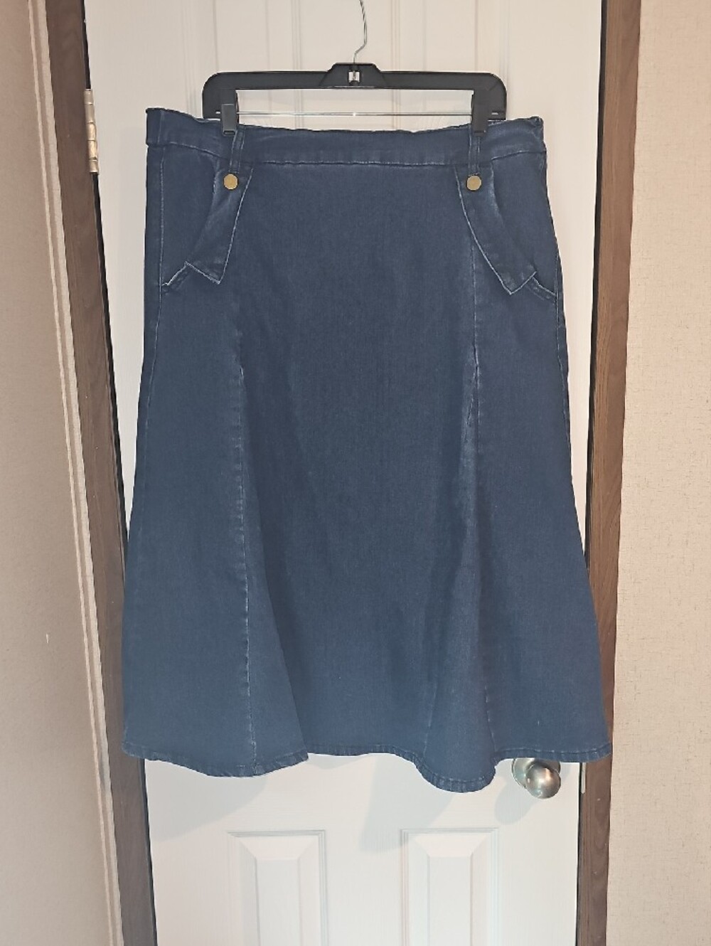 Belle Poque 2XL Knee Length High Waist A-Line Midi Blue Jean Skirt w/Pockets New